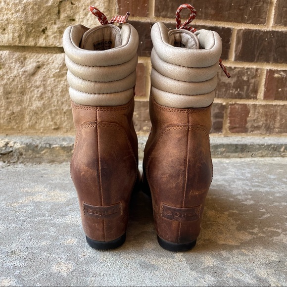 Sorel Boots Conquest Wedge Booties Brown Leather Lace Up Womens 8 - Picture 9 of 15